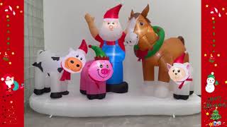 2024 Christmas Inflatables  8FT 🎅Santa Claus with Clydesdale Cow Pig and Sheep on The Farm [upl. by Stucker469]