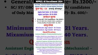 MPPGCL AE Recruitment 2024 l MPPGCL AE Apply Online 2024 [upl. by Hildy]