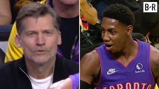 RJ Barrett Recognizes Game of Thrones Nikolaj CosterWaldau Jaime Lannister Sitting Courtside 😂 [upl. by Hernando]