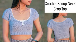 Crochet Scoop Neck Crop Top  Crochet Crop Top  Chenda DIY [upl. by Edasalof]