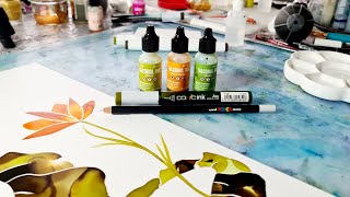 🌼 Alcohol Ink Painting  Markers and Posca Pencil 257 [upl. by Schoof]