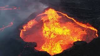 Drone explores the new lava flows overfilled spatter cone and lava fontains 4K 23240723 [upl. by Anayit]