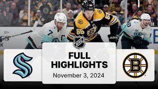 NHL Highlights  Kraken vs Bruins  November 3 2024 [upl. by Ytsirt902]