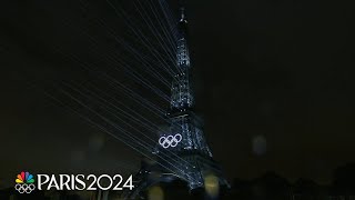 Eiffel Tower laser extravaganza lights up Paris and the Olympic Opening Ceremony  NBC Sports [upl. by Grover]