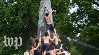 Hundreds of Naval Academy plebes climb monument [upl. by Abdulla]