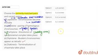 Choose the correctly matched pairs and correct option a Leptotene  chromosomes become [upl. by Olympium275]