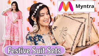 MYNTRA Kurta Sets Haul  Festive Suit Sets Starts Only 600 Rs  Super Style Tips [upl. by Enidlarej]