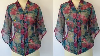 DIY jacket  top cutting and stitching  with designer sleeve very easy method [upl. by Mays110]