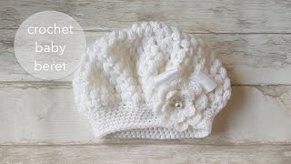 crochet baby hat  puff stitch beret [upl. by Asetal529]