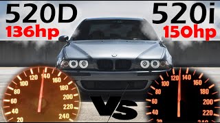 BMW E39 520D 136hp vs 520i 150hp Acceleration test 0180 kmh [upl. by Ennaer457]