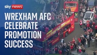 Wrexham AFC celebrate promotion success with bus parade [upl. by Yahs]