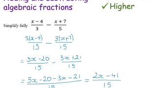 Adding and subtracting algebraic fractions  Higher GCSE  JaggersMaths [upl. by Semaj]