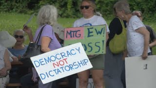 Charlottesville protestors gather before John McGuire and Marjorie Taylor Greene rally [upl. by Mailiw756]