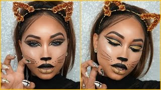 Halloween Full Glam  Cat Face Makeup [upl. by Eelesor162]