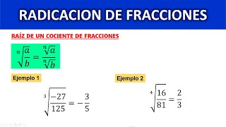 Raíz de un cociente de fracciones – Propiedades de la radicación de fracciones o racionales [upl. by Soutor]