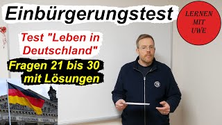 Test „Leben in Deutschland“ Prüfungstraining – 003 – Fragen 21 bis 30 [upl. by Roer]