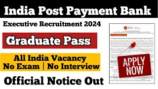 India Post Payment Bank Recruitment 2024  Post Office Recruitment 2024 IPPB Executive Vacancy 2024 [upl. by Arvie]