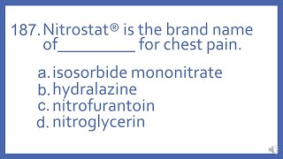 Top 200 Drugs Practice Test Question  Nitrostat is the brand name of  for chest pain PTCB Prep [upl. by Ecenahs615]