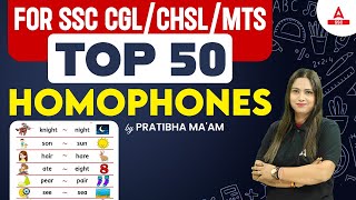 Top 50 Homophones For SSC CGLCHSLMTS  Homophones In English by Pratibha Mam [upl. by Ylrebmek474]