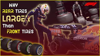 Why F1 cars have larger rear tires  Explained [upl. by Tniassuot]