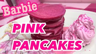 BARBIE PANCAKES ♡ Pink Pancakes Pink Food Cooking [upl. by Lemak]