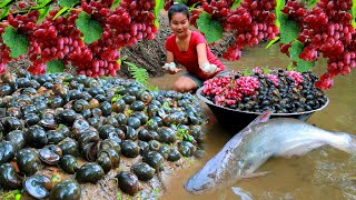 Women Found Snail and Fish at river  Cooking Soup Snail for dog Eating delicious HD [upl. by Apfelstadt]