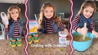 Cooking with Isabella  Cornbread Casserole • Easy Recipe for Kids [upl. by Dyob89]