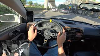 POV Manual Car Morning Drive through Downtown Traffic with Pedal Cam ASMR  HONDA Civic [upl. by Pulling]