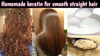 Smooth straight silky hair at home  Rice keratin for frizzy dry to smooth hair naturally at home [upl. by Emsoc280]