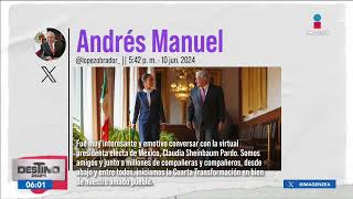 López Obrador recibe con un abrazo a Claudia Sheinbaum en Palacio Nacional  Noticias con Paco Zea [upl. by Acinorev]