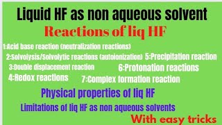 liq HF as non aqueous solventsstudy of Reactions in liq HFnon aqueous solvents [upl. by Aisiat696]