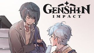 Modern AU Chongyun x Xingqiu  Genshin Impact Comic Dub [upl. by Terrab992]