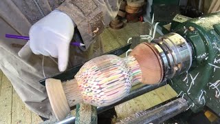 Woodturning  A Colorful Vase Using Pencils [upl. by Idok]