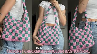 Crochet checkered tote bag tutorial I Kenikse Crochet [upl. by Arateehc877]