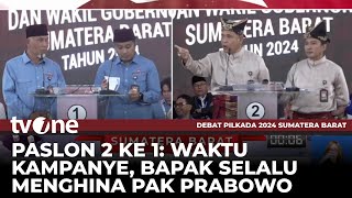 KERAS Paslon 2 Sebut Cagub 1 Penjilat Prabowo Kemaren Ngehina  Debat Pilgub Sumbar tvOne [upl. by Aneert877]