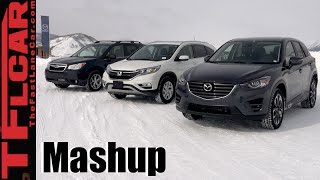 2016 Mazda CX5 vs Honda CRV vs Subaru Forester AWD Snow Traction Mashup Review [upl. by Lah]