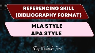 Referencing skills  APA Style  MLA Style  Bibliography [upl. by Wilser]