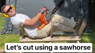 Utilizing a sawhorse for cutting firewood [upl. by Lari]