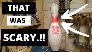 Look what happend when i tried to turn this bowling pinwoodturning [upl. by Yzus107]