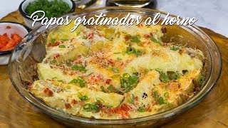 Receta de Papas Gratinadas al Horno Piqueo [upl. by Hait916]