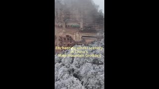 Enchanting winter scenery at Chinas Maiji Mountain Grottoes [upl. by Ardeen135]