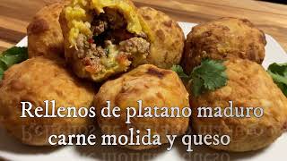 Rellenos de platano maduro carne moida y queso stuffed ripe plantain ground beef and cheese [upl. by Zerk]