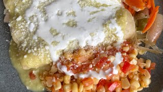 DELICIOSA CENA de hoy cremosas entomatadas rellenas de pollo acompañadas con guisado de elote tierno [upl. by Holbrooke433]