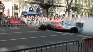 Formula 1 street race burnout Jenson Button Budapest 2012 loud sound [upl. by Iren]