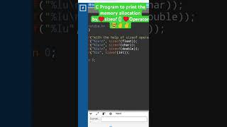 C Program to print the memory allocation by sizeof operator coding cprogramming python [upl. by Oicam]