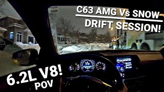 Mercedes C63 AMG WINTER DRIFT SESSION  Night Drive POV [upl. by Alyhc]