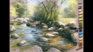 a river in sunlight painting in soft pastels with Rebecca de Mendonça [upl. by Navoj149]