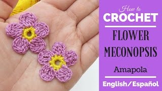 Crochet tutorial for absolute beginners Flower meconopsis 5 petals  Step by step  5 petalos flor [upl. by Aubarta]