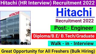 Hitachi recruitment 2022Diploma jobsITIBEBTechgraduatefreshers jobsHitachi job vacancyjobs [upl. by Aleinad]