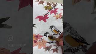 Painting Chickadees with Autumn Maple painting watercolor birdpainting [upl. by Kristi393]